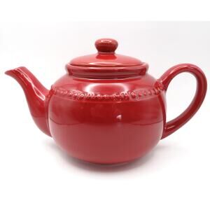 Vintage Pier 1 Imports Spice Route Paprika Red Stoneware Teapot w Lid 9.5”